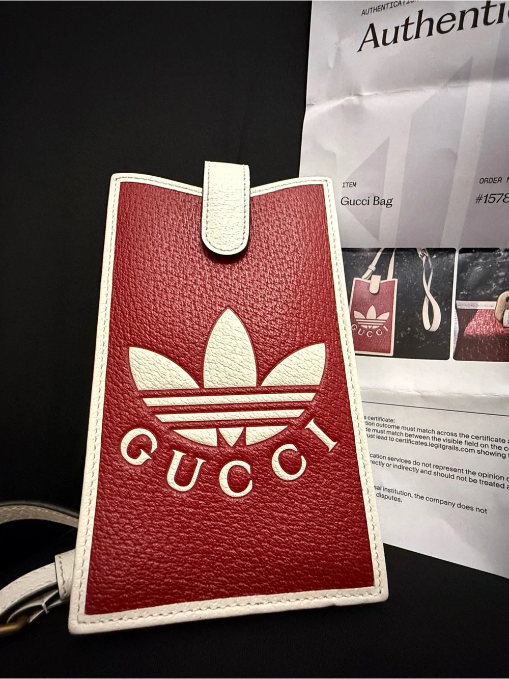 Authentic Gucci Adidas Red & White Logo Crossbody Phone Trefoil Red & Purse - Picture 14 of 14